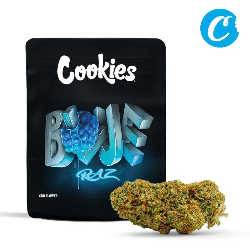Fleur CBD Blue Raz – arômes framboise bleue, culture indoor premium, effet relaxant.