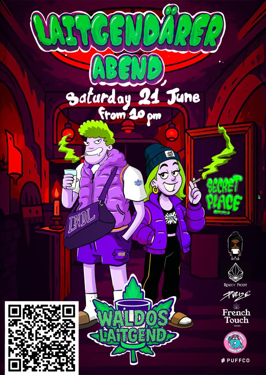 Affiche promotionnelle de Waldos Legend pour la Mary Jane Berlin Closing Party â billet d'entrĂ©e gĂ©nĂ©rale. ALLEMAND