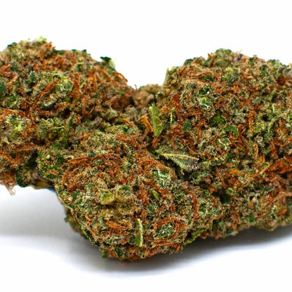 Photo zoomée de fleur Banana Punch CBD WALDOS LEGEND sur fond blanc.