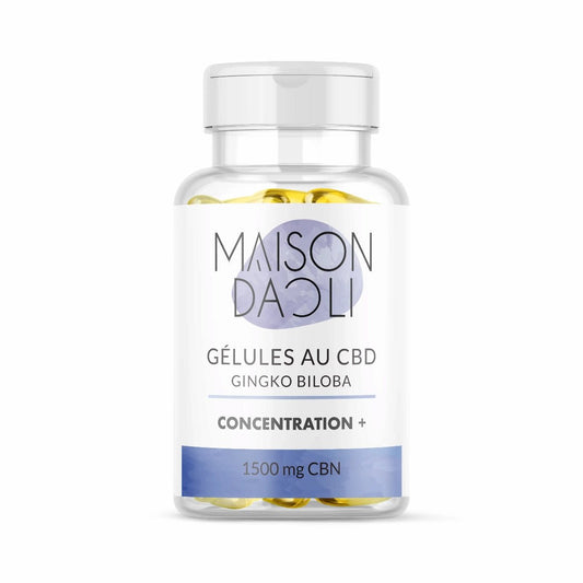 Photo d'une boite de 30 gélules au CBD+CBN - Concentration + - 1500Mg avec Ginko & Biloba - WALDOS LEGEND & MAISON DAOLI