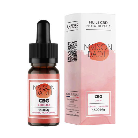 Photo d'un flacon de 10 ML d'huile CBG spécial LIBIDO 1500MG avec Ginseng & Gingembre - WALDOS LEGEND & MAISON DAOLI
