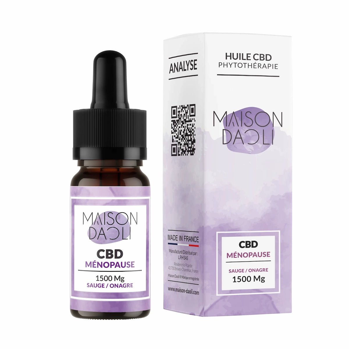 Photo d'un flacon de 10 ML d'huile CBD spécial MENOPAUSE 1500MG avec Sauge & Onagre - WALDOS LEGEND & MAISON DAOLI